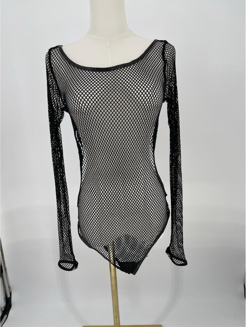 Frederick's of Hollywood Maxine Fishnet Bodysuit Black L/XL NWT Mesh
